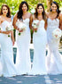 Mermaid Sweetheart Sweep Train White Satin Bridesmaid Dress LBQB0055